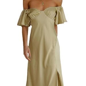 Elegant Olive Green Midi Dress